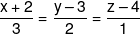 \frac{{x + 2}}{3} = \frac{{y - 3}}{2} = \frac{{z - 4}}{1}