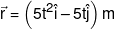 \vec r = \left( {5{t^2}\hat i - 5t\hat j} \right)m