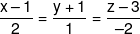 \frac{{x - 1}}{2} = \frac{{y + 1}}{1} = \frac{{z - 3}}{{ - 2}}