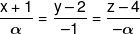\frac{{x + 1}}{\alpha } = \frac{{y - 2}}{{ - 1}} = \frac{{z - 4}}{{ - \alpha }}