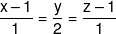 \frac{{x - 1}}{1} = \frac{y}{2} = \frac{{z - 1}}{1}
