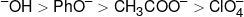^ - OH > Ph{O^ - } > C{H_3}CO{O^ - } > ClO_4^ - 