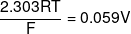 \frac{{2.303RT}}{F} = 0.059V