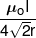 \frac{{{\mu _o}I}}{{4\sqrt 2 r}}